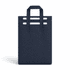 A navy blue insulated reusable bag with sturdy handles and cut-out slots at the top. It features a simple, sleek design.