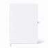 A white A5 smart notebook with a smooth cover and a ribbon bookmark, featuring a logo on the front.