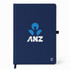 A navy A5 smart notebook with an abstract logo and an NFC feature. It includes an elastic band closure.
