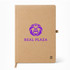 A tan A5 notebook featuring a logo, with a ribbon bookmark and NFC technology.