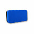 A blue magnetic foam whiteboard eraser with a black backing. The design features a wavy textured surface.