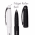 A Fidget Gel Pen in white and black, featuring a roller ball tip and a sleek design with a logo.
