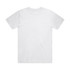 A plain white T-shirt with a crew neck and short sleeves, featuring a small logo on the label.