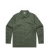 A green jacket with a collared neck and front zip, featuring side pockets and a logo.