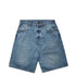 Denim shorts in blue, featuring a relaxed fit and classic five-pocket design, with a branding logo.