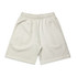 Light cream shorts with an elastic waistband and side pockets, featuring a simple design and no visible branding.