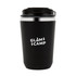 A black drink bottle with a silver band at the top, featuring a logo.