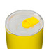 A drink bottle in bright yellow with a clear lid and yellow opening mechanism, displaying a sleek design.
