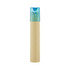 A tube containing long coloured pencils with a transparent blue cap. The tube is made of brown cardboard.