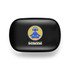 A black earbuds case featuring a logo with a seated figure wearing headphones and the word "serene" underneath.