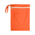 An orange zippered pouch with a strap handle, featuring a simple and smooth design.
