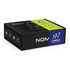 Black packaging box for Aero by Nomis headphones, featuring colourful accents and a branding logo.