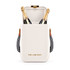 A white cooler bag with two champagne bottles inside, featuring a logo and striped handles.
