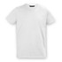 A white men's T-shirt with a V-neck design, featuring a logo on the label.