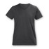 A grey women's V-neck T-shirt with short sleeves and a simple design, featuring a branding logo.