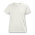 A plain white women's t-shirt with a v-neck and short sleeves. The shirt features a small branding logo.