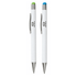 A set of two Vitra Pens featuring white bodies, one with a green tip and the other with a blue tip.
