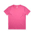 A pink kids' T-shirt with a classic crew neckline and short sleeves. It features a logo on the label.