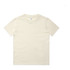 A cream-coloured kids' t-shirt featuring a classic crew neck design and a logo on the label.