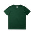 A green kids' t-shirt with a classic crew neck and short sleeves; features a label inside and a logo on the front.