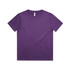 A purple kids' t-shirt with a round neckline and short sleeves, featuring a logo on the brand label.