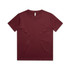 A maroon youth t-shirt with a simple design and a label inside. It has a standard fit and round neckline.