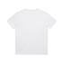 A plain white youth t-shirt featuring a round neckline and short sleeves. It has a logo on the back.