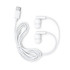 White Type C earbuds with a long cable, featuring a simple design and connector. Includes a logo.