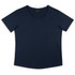 A navy women's T-shirt with a round neckline and short sleeves, featuring a logo on the label.