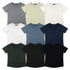 A collection of TRENDSWEAR Carmen women's T-shirts in grey, cream, white, blue, navy, green, and black, displaying various colours and styles.