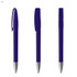 A purple plastic pen with a silver tip and a clip, featuring a simple design and a branding logo.