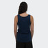 A women's tank top in navy, featuring a sleek design and a subtle logo on the back.