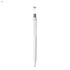 A plastic pen in white with a silver accent and a branding logo at the top.