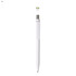 A white plastic pen with a silver clip and a circular design on top. It features a logo.