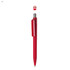 A red plastic pen with a sleek design and a cap featuring a logo at the top.