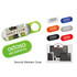 A collection of webcam covers in green, blue, orange, red, and grey, featuring logos and various designs.