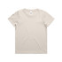 A light beige youth t-shirt with a round neckline and short sleeves, featuring a logo on the label.