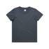 A kids' t-shirt in a dark blue-grey colour, featuring a plain design and a tag inside. It has a logo on the label.