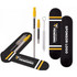 A drink bottle featuring a black and yellow straw set, including a cleaner and a case with a logo.