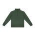 A green unisex quarter zip jumper with a high collar and long sleeves, featuring a logo.