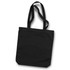 A black canvas tote bag with two long handles and an open top, featuring a simple design.