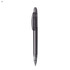 A black plastic pen with a clear cap and a smooth barrel. It features branding on the side.