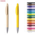Two plastic pens, one in beige and one in yellow, with a variety of coloured pens displayed on the right. Each has a logo.
