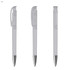A set of transparent plastic pens with silver accents, featuring a clip on each pen.