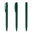 A green plastic pen with a sleek design and a clip. The pen has a minimalistic branding logo.