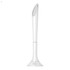 A sleek white pen with a smooth design and a circular grip at the top, featuring a branding logo.