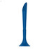 A blue plastic pen with a tapered design and a wide base, featuring a logo on its side.