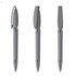 A set of grey plastic pens, featuring a sleek design and clip, displayed from multiple angles.