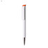 A white plastic pen with an orange accent and a silver clip. The pen features a logo on its body.