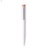 A plastic pen in white with an orange cap and a branding logo.